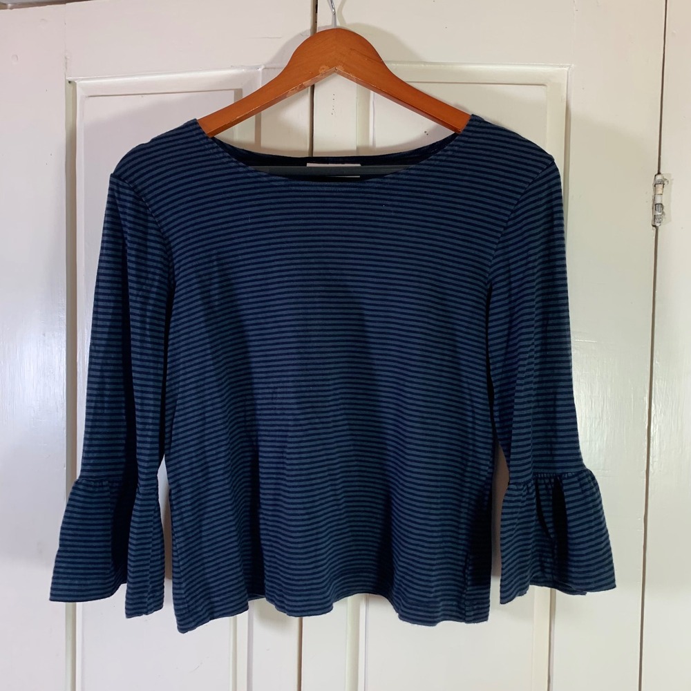 Bryn Walker Striped Bell Sleeve Top Navy Blue S Madeā USA Cotton Blend Timeless
